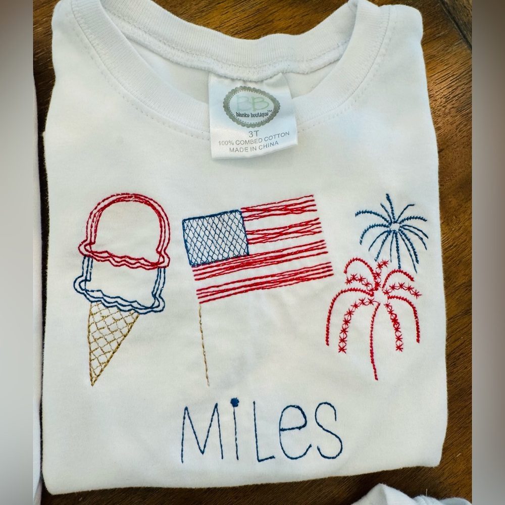 6 holiday embroidered tees with the name “Miles”. Play condition. Sizes 3T-4T. - Picture 4 of 7
